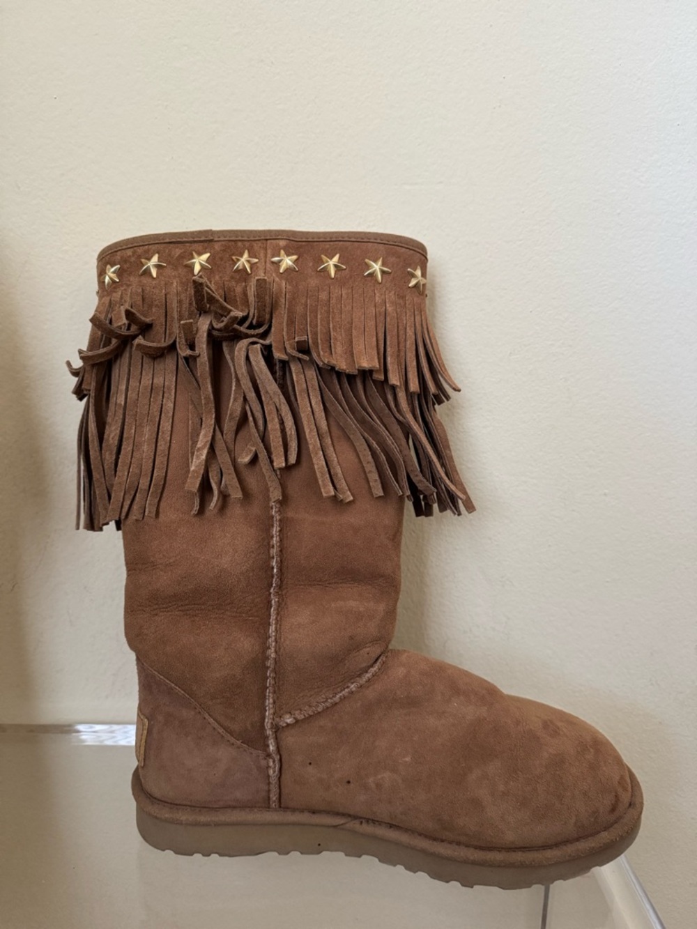 Ugg x Jimmy Choo Boots Sora Studded Fringe Suede Chestnut US 8 - Picture 5 of 16